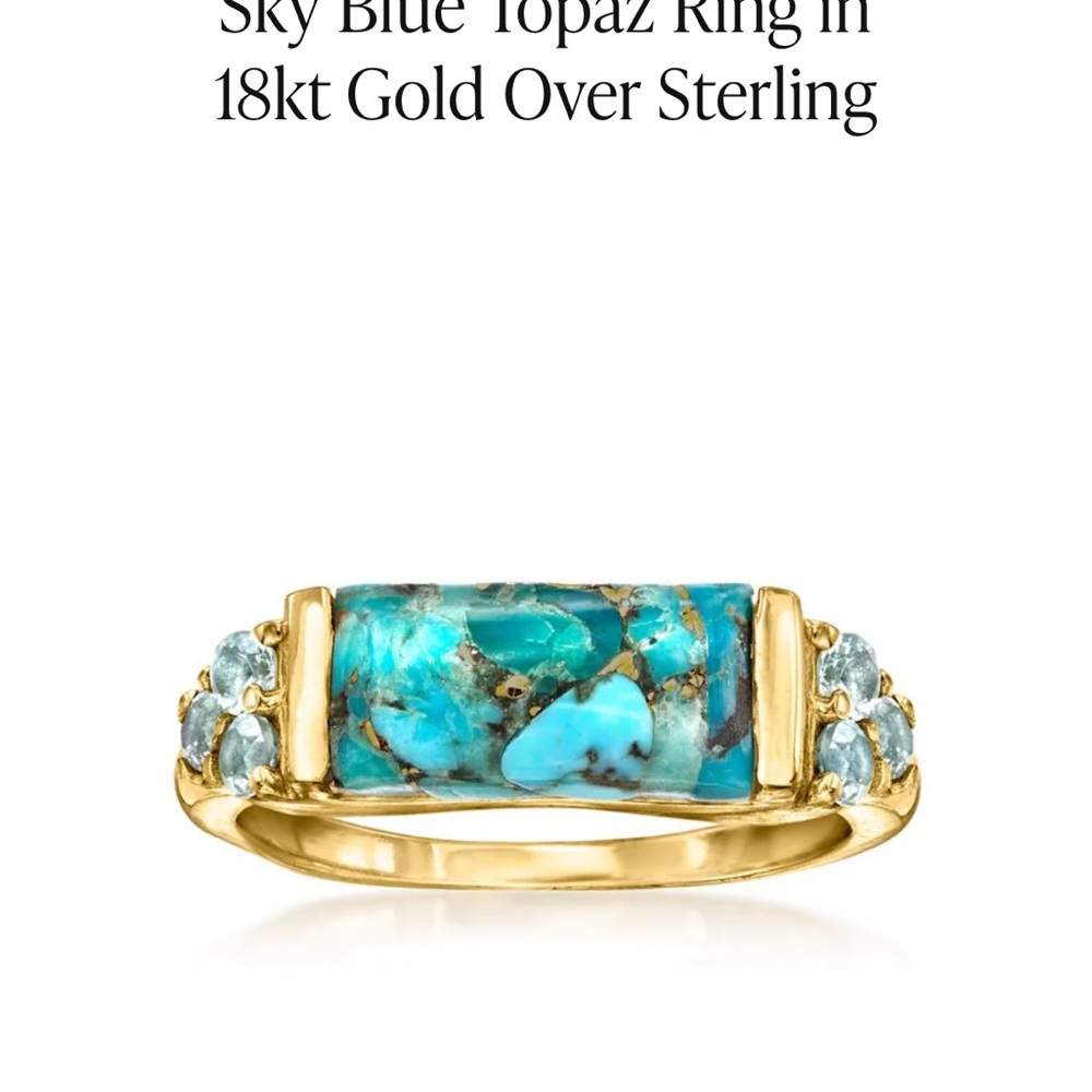 Turquoise and Blue Topaz Gold Ring - Picture 6 of 8